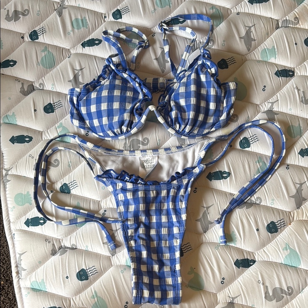 Wild Fable Blue and White Ruffled Bikini
